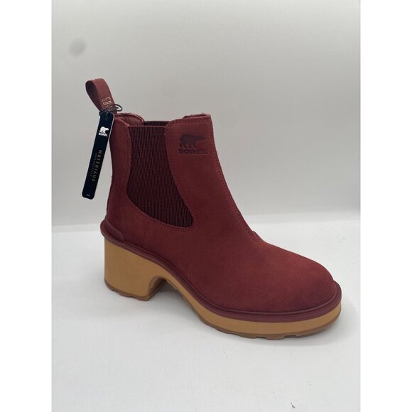 Sorel Women's Brown Hi Line Heel Round Toe Slip On Chelsea Boots NWB - Picture 3 of 7